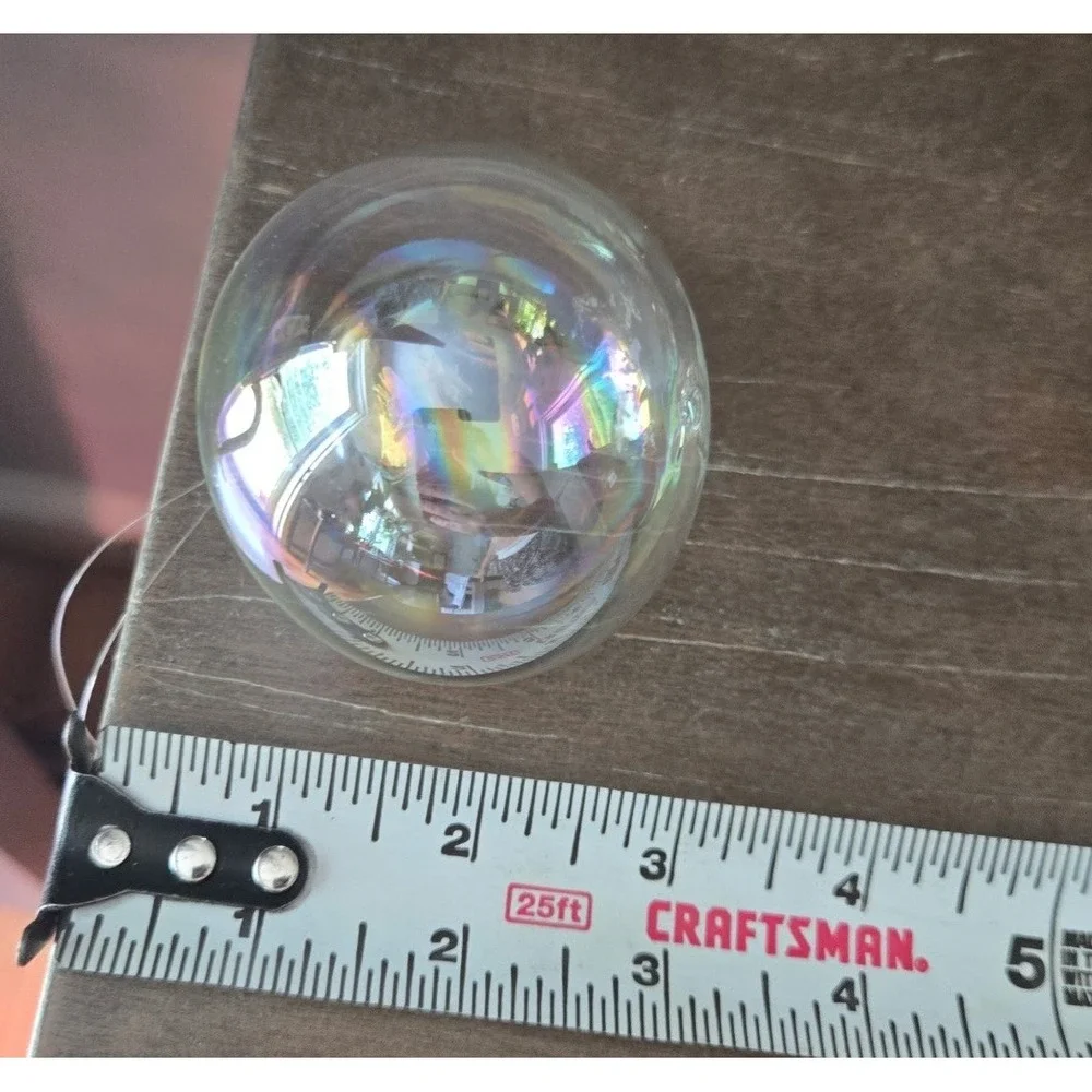 3 Clear Iridescent Glass Christmas Ornaments Vintage Style Round Ball Decor